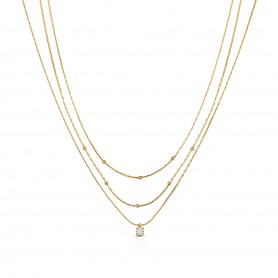 OPS - COLLEZIONE MULTI LINE - COLLANA CON 3 FILI IN ACCIAIO DORATO E CRISTALLO BIANCO