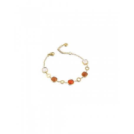OPS - COLLEZIONE MOSAIC - BRACCIALE IN ACCIAIO DORATO E PIETRE ARANCIONI