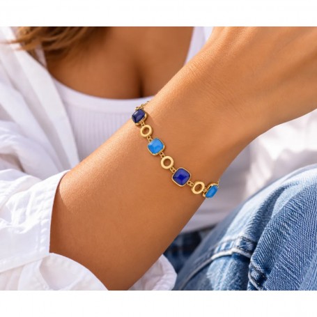 OPS - COLLEZIONE MOSAIC - BRACCIALE IN ACCIAIO DORATO E PIETRE BLU