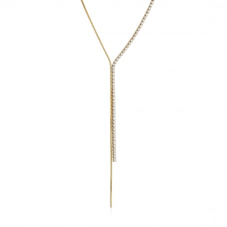 OPS - COLLEZIONE MULTILINE - COLLANA DOPPIO FILO TENNIS E CATENA ALLA SCHIAVA IN ACCIAIO DORATO