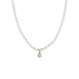 OPS - COLLEZIONE PURE PEARL - COLLANA PERLE BIANCHE PENDENTE CON CRISTALLO ACQUAMARINA