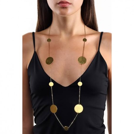 OPS - COLLEZIONE ROUND - COLLANA CATENA IN ACCIAIO CON CERCHI DORATI