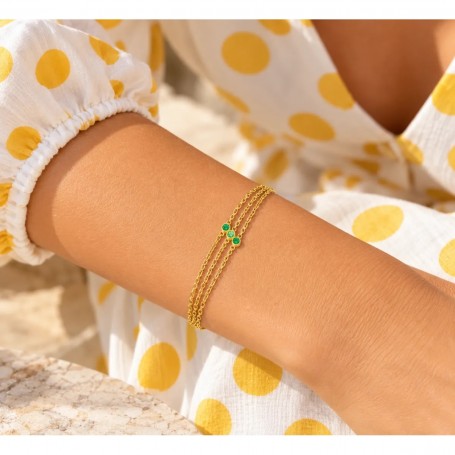 OPS - COLLEZIONE ARIEL - BRACCIALE A TRE FILI CON DETTAGLIO CENTRALE CON CRISTALLI VERDI