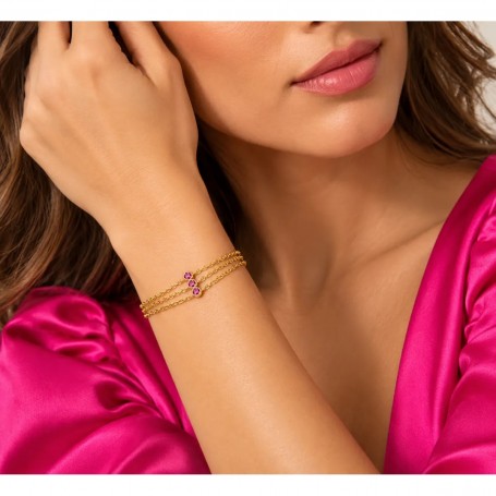 OPS - COLLEZIONE ARIEL - BRACCIALE A TRE FILI CON DETTAGLIO CENTRALE CON CRISTALLI FUCSIA