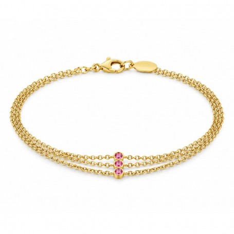 OPS - COLLEZIONE ARIEL - BRACCIALE A TRE FILI CON DETTAGLIO CENTRALE CON CRISTALLI FUCSIA