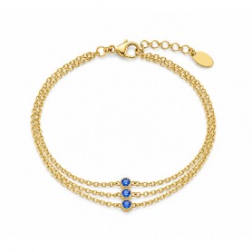 OPS - COLLEZIONE ARIEL - BRACCIALE CON CATENA A 3 FILI CON DETTAGLIO CENTRALE CON CRISTALLI BLU