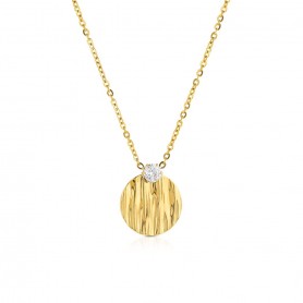 OPS - COLLEZIONE FLOW - COLLANA CON PENDENTE CERCHIO PICCOLO E CRISTALLO CENTRALE