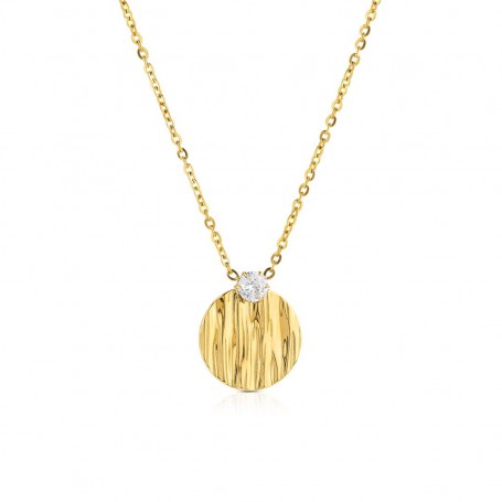 OPS - COLLEZIONE FLOW - COLLANA CON PENDENTE CERCHIO PICCOLO E CRISTALLO CENTRALE