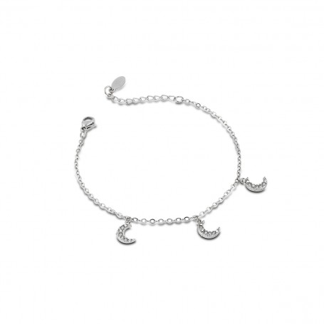 OPS - COLLEZIONE ARIEL - BRACCIALE CON CATENA E PENDENTI A FORMA DI LUNA CON CRISTALLI