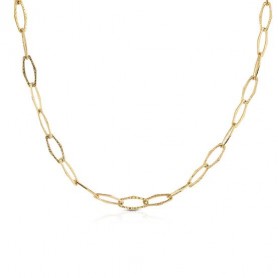 OPS - COLLEZIONE LINK - COLLANA CATENA IN ACCIAIO DORATO LINK OVALE MARTELLATO