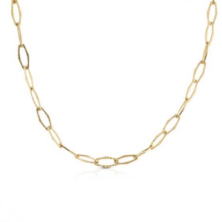 OPS - COLLEZIONE LINK - COLLANA CATENA IN ACCIAIO DORATO LINK OVALE MARTELLATO