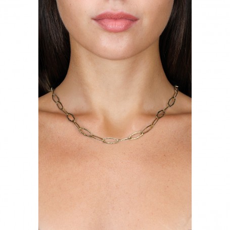 OPS - COLLEZIONE LINK - COLLANA CATENA IN ACCIAIO DORATO LINK OVALE MARTELLATO