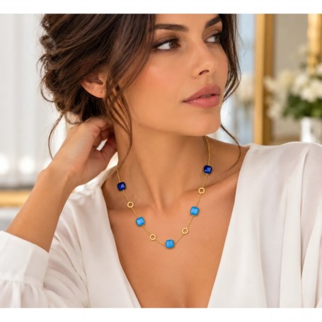 OPS - COLLEZIONE MOSAIC - COLLANA IN ACCIAIO DORATO E PIETRE BLU