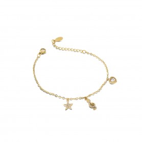 OPS - COLLEZIONE ARIEL - BRACCIALE CON CATENA E PENDENTI MULTI SOGGETTO CON CRISTALLI DORATI