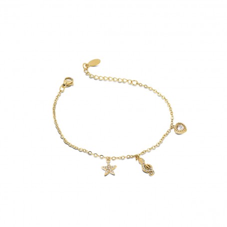 OPS - COLLEZIONE ARIEL - BRACCIALE CON CATENA E PENDENTI MULTI SOGGETTO CON CRISTALLI DORATI