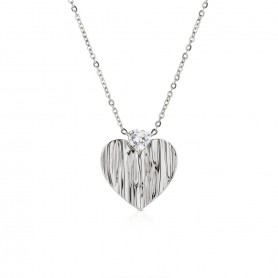 OPS - COLLEZIONE FLOW - COLLANA CON PENDENTE CUORE PICCOLO E CRISTALLO CENTRALE
