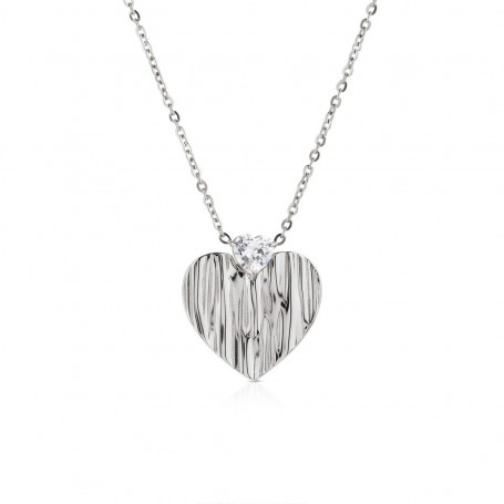 OPS - COLLEZIONE FLOW - COLLANA CON PENDENTE CUORE PICCOLO E CRISTALLO CENTRALE