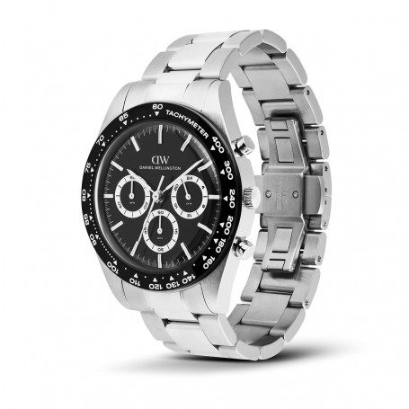 DANIEL WELLINGTON - OROLOGIO ICONIC TACHYMETER 3-LINK BLACK SILVER - 42MM