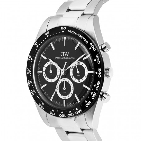 DANIEL WELLINGTON - OROLOGIO ICONIC TACHYMETER 3-LINK BLACK SILVER - 42MM