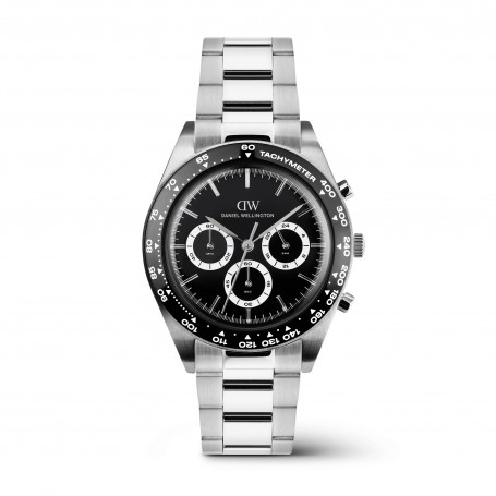 DANIEL WELLINGTON - OROLOGIO ICONIC TACHYMETER 3-LINK BLACK SILVER - 42MM