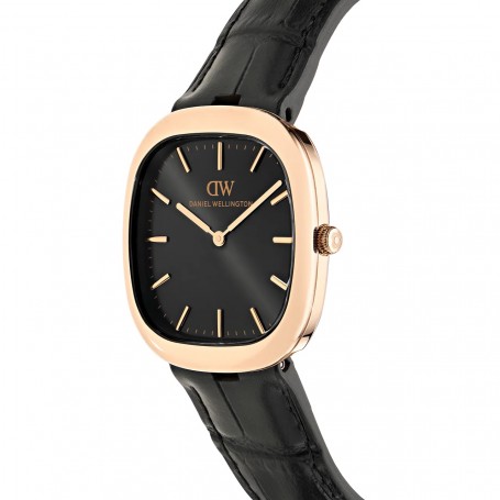DANIEL WELLINGTON - OROLOGIO CORT BLACK LEATHER BLACK ROSE GOLD - 30X38MM