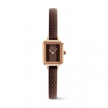 DANIEL WELLINGTON - OROLOGIO QUADRO MINI BROWN LIZARD PADSTOW ROSE GOLD - 15,4X18,2MM