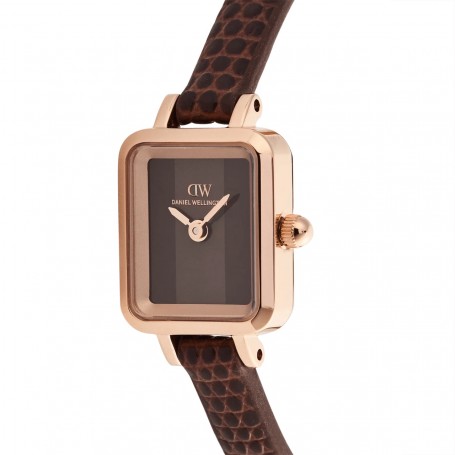 DANIEL WELLINGTON - OROLOGIO QUADRO MINI BROWN LIZARD PADSTOW ROSE GOLD - 15,4X18,2MM
