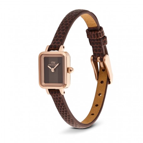 DANIEL WELLINGTON - OROLOGIO QUADRO MINI BROWN LIZARD PADSTOW ROSE GOLD - 15,4X18,2MM
