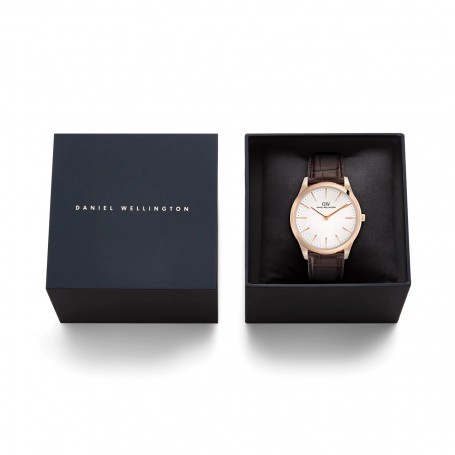 DANIEL WELLINGTON - OROLOGIO PATHFINDER BROWN-CROC FROST-WHITE ROSE GOLD - 39MM