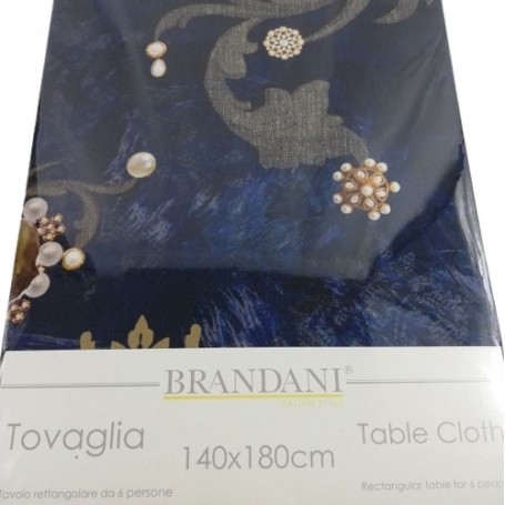 BRANDANI - TOVAGLIA RETTANGOLARE DA 6 PERSONE - COLLEZIONE DAMASCO BLU