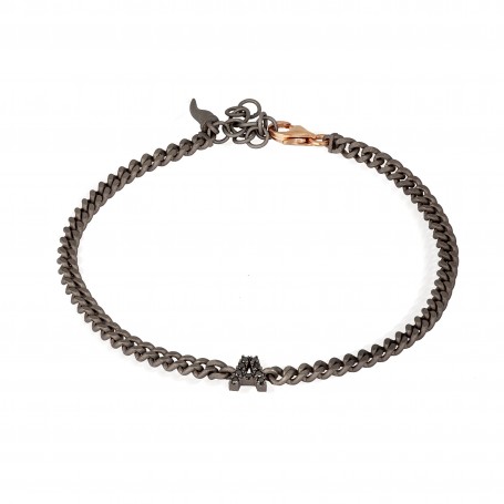 MANO J - BRACCIALE GROUMETTE TITANIO CON CHIUSURA IN ORO ROSSO 9KT INIZIALE A IN TITANIO CON DIAMANTI BLACK