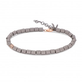MANO J - BRACCIALE CON ESAGONINI IN TITANIO UNO IN ORO ROSSO 9KT E DIAMANTI BROWN
