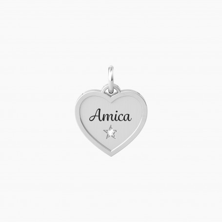 KIDULT - COLLEZIONE SEMPRE ACCANTO - CIONDOLO CUORE CON SCRITTA AMICA E CRISTALLO