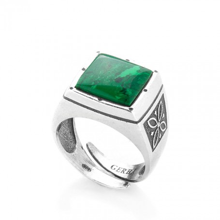 GERBA - COLLEZIONE CHEVALIER - ANELLO CON PIETRA MALACHITE VERDE SMERALDO