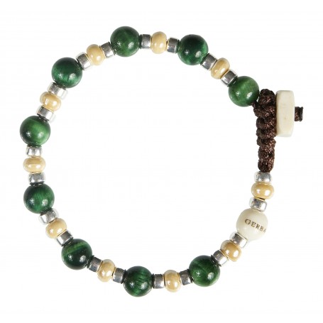 GERBA - COLLEZIONE LAB - BRACCIALE IN ARGENTO 925, OCCHIO DI TIGRE VERDE E CERAMICA