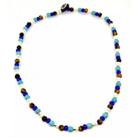 GERBA - COLLEZIONE C23 - COLLANA IN ARGENTO 925 , OCCHIO DI TIGRE  , AULITE CELESTE E MURRINE