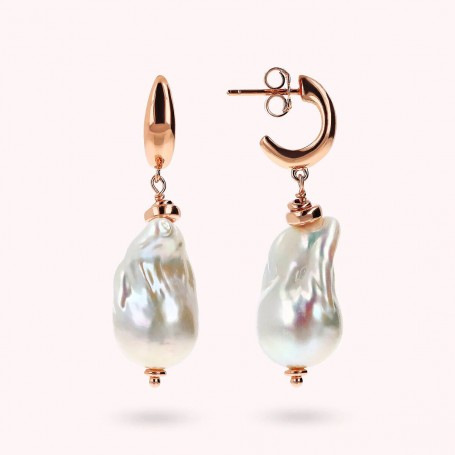 BRONZALLURE - ORECCHINI PENDENTI CON PERLE BAROCCHE BIANCHE D'ACQUA DOLCE