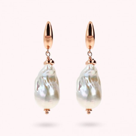 BRONZALLURE - ORECCHINI PENDENTI CON PERLE BAROCCHE BIANCHE D'ACQUA DOLCE