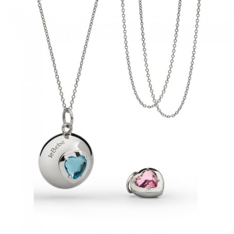 LE BEBE - COLLEZIONE OH BABY - COLLANA SUONAMORE CON DUE PIETRE COLORATE E UN CIONDOLO CUORE ADDIZIONALE