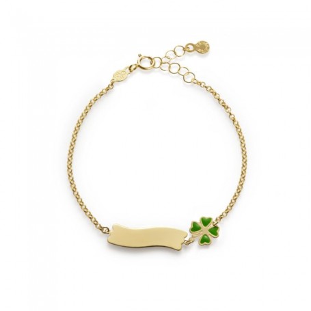 LE BEBE - COLLEZIONE FORTUNA - BRACCIALE CON QUADRIFOGLIO E TARGHETTA