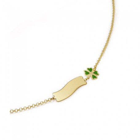 LE BEBE - COLLEZIONE FORTUNA - BRACCIALE CON QUADRIFOGLIO E TARGHETTA